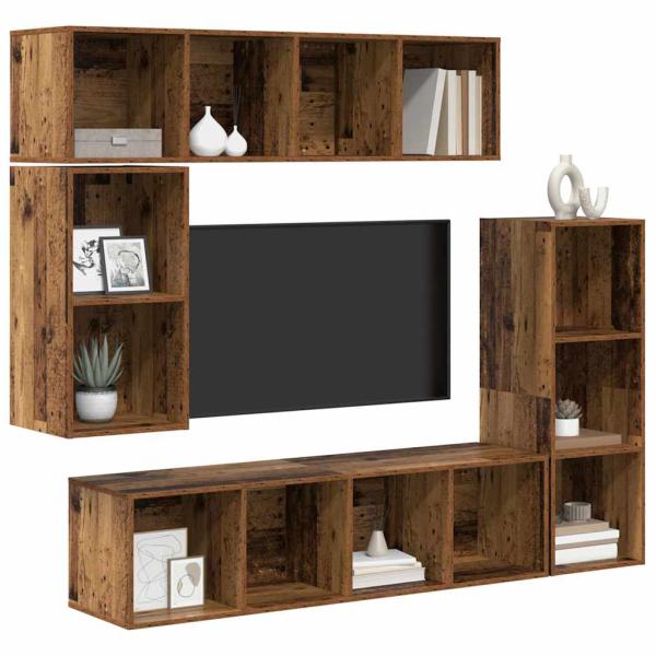 TV-Schrank-Set mit Speicher 4 pcs Altholz Holzwerkstoff