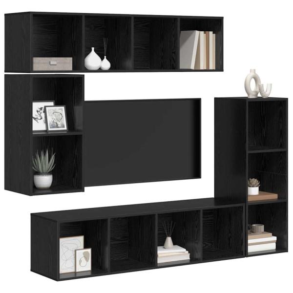 TV-Schrank-Set mit Speicher 4 pcs Schwarze Eiche Holzwerkstoff