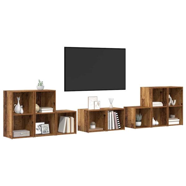 TV-Schrank Set mit Regal mit Speicher 8 pcs Altholz Holzwerkstoff