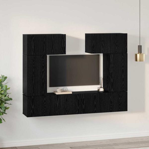 TV-Schrank-Set mit Regal 6 pcs Schwarze Eiche 80 x 30 x 30 cm