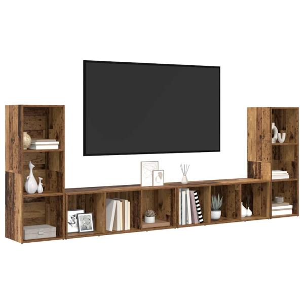 TV-Schränk mit Regal mit Speicher 4 pcs Altes Holz 37 x 35 x 107,5 cm