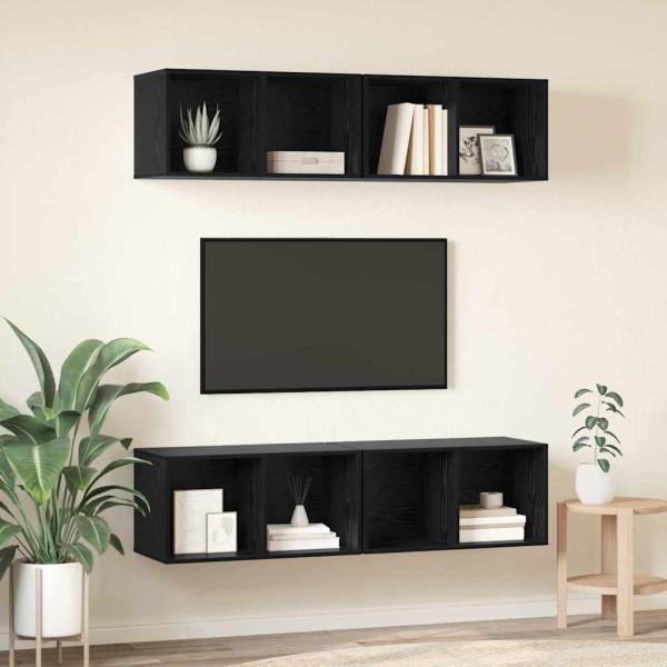 Wand TV Schrank mit Regal 4 pcs Schwarze Eiche 37 x 37 x 72 cm