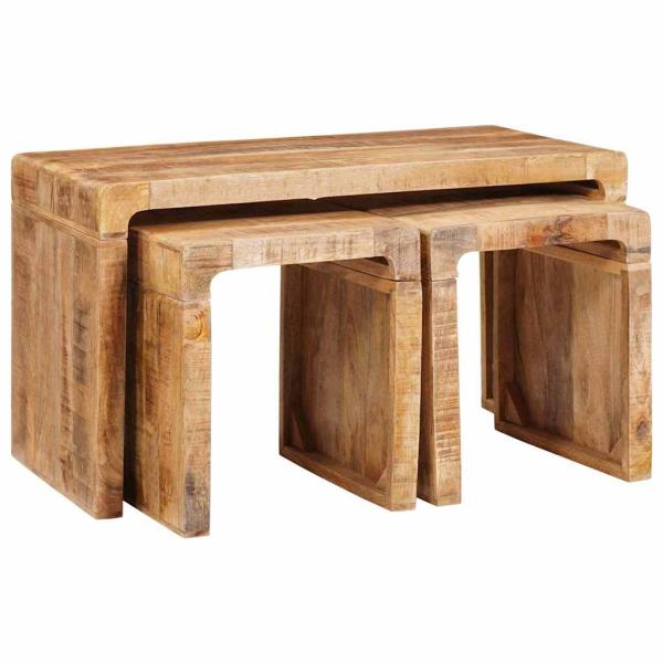 ARDEBO.de - Beistelltische 3 pcs Braun massives Mangoholz