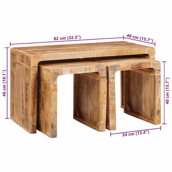 Beistelltische 3 pcs Braun massives Mangoholz