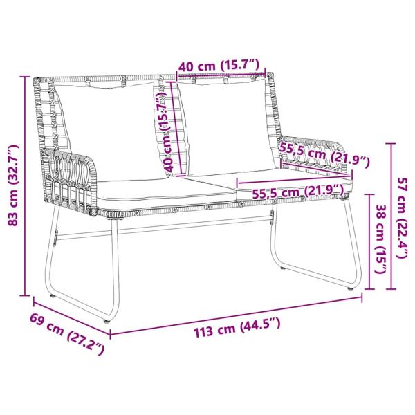 Gartenbank mit Kissen Schwarz, Anthrazit 113 x 69 x 83 cm