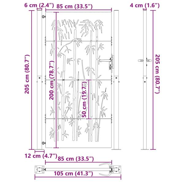 Gartentor Schwarz 105 x 200 cm Pulverbeschichteter Stahl