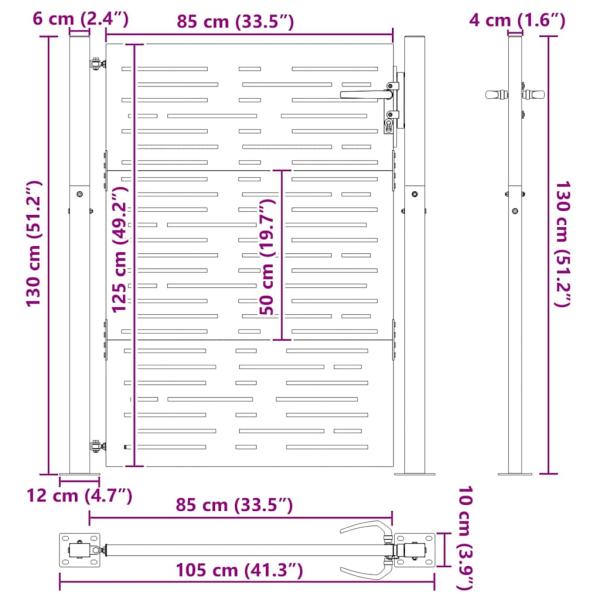 Gartentor Schwarz 105 x 125 cm Pulverbeschichteter Stahl