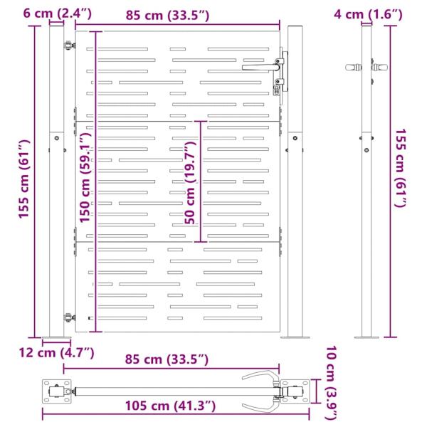 Gartentor Schwarz 105 x 150 cm Pulverbeschichteter Stahl