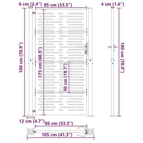 Gartentor Schwarz 105 x 175 cm Pulverbeschichteter Stahl