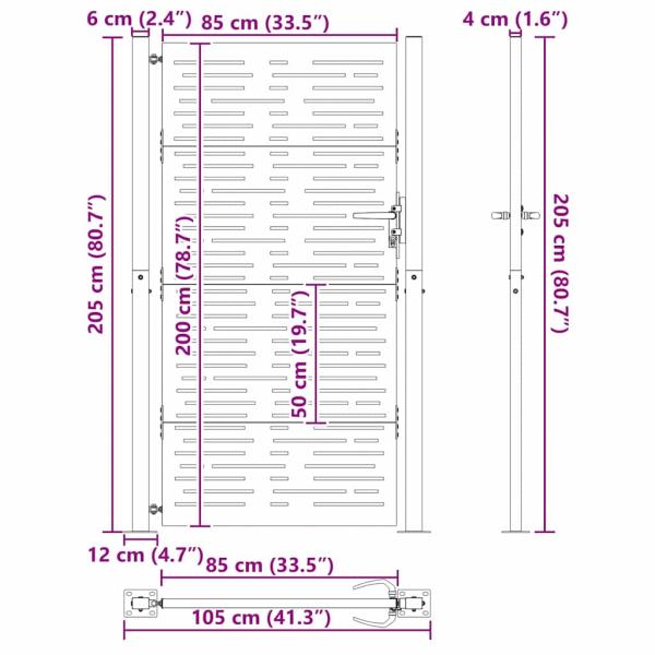 Gartentor Schwarz 105 x 200 cm Pulverbeschichteter Stahl