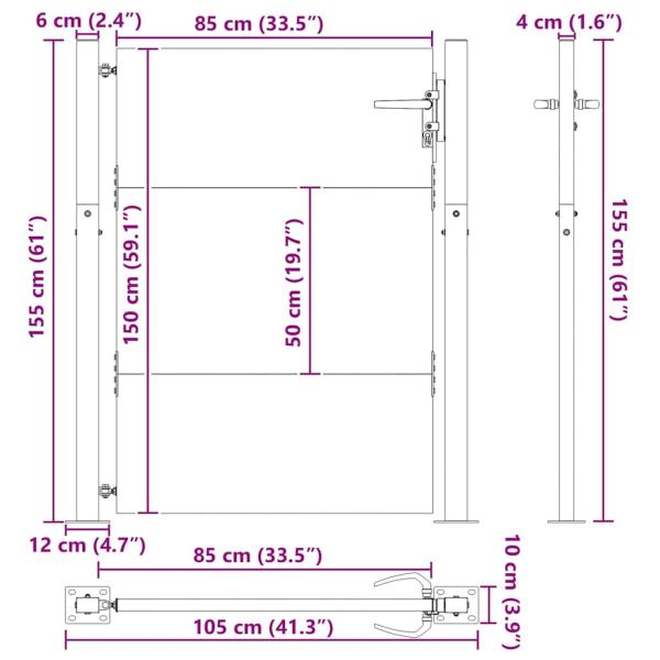 Gartentor Schwarz 105 x 150 cm Pulverbeschichteter Stahl