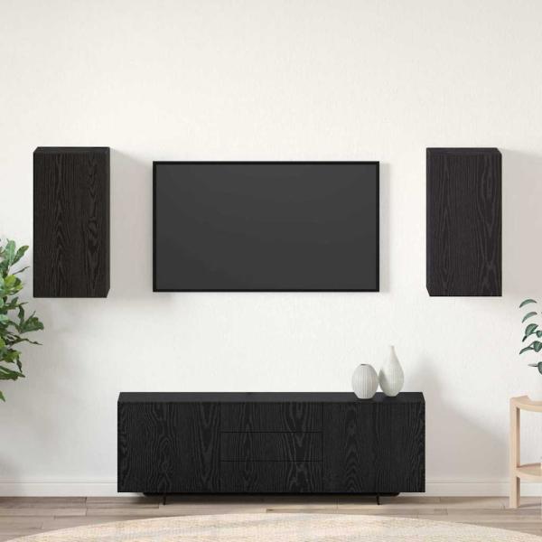 ARDEBO.de - TV Einheit mit Regal Sonstiges mit Speicher mit Tür 2 pcs Schwarze Eiche Holzwerkstoff