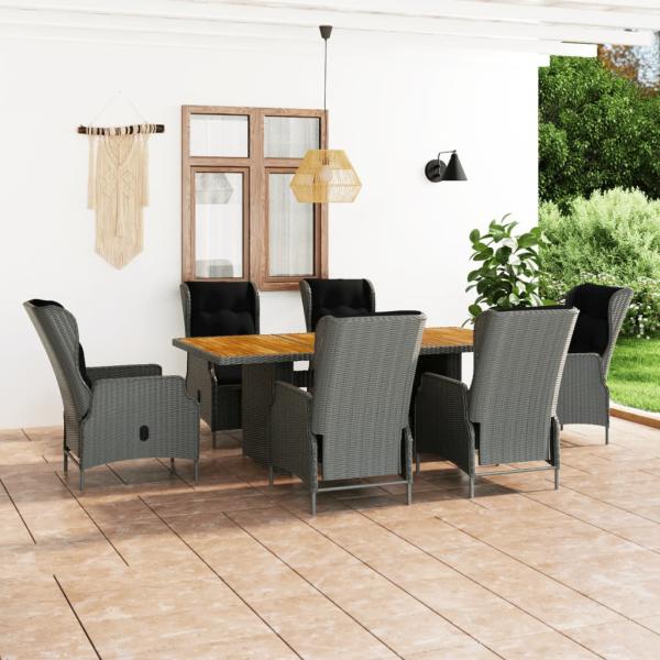 ARDEBO.de - 7-tlg. Garten-Essgruppe mit Auflagen Poly Rattan Hellgrau