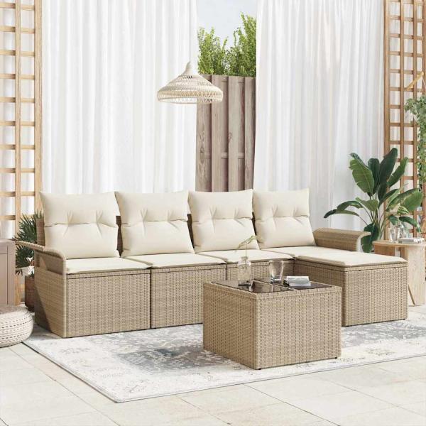 ARDEBO.de - 6-teiliges Garten Sofa Set mit Polstern - Braun Poly Rattan