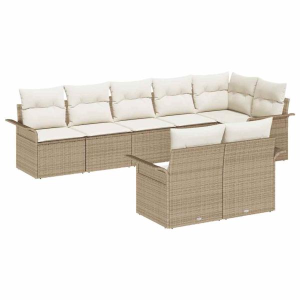 8-teiliges Garten Sofa Set mit Kissen Beige Poly Rattan