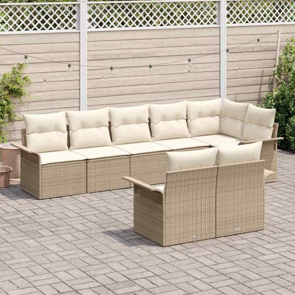 8-teiliges Garten Sofa Set mit Kissen Beige Poly Rattan