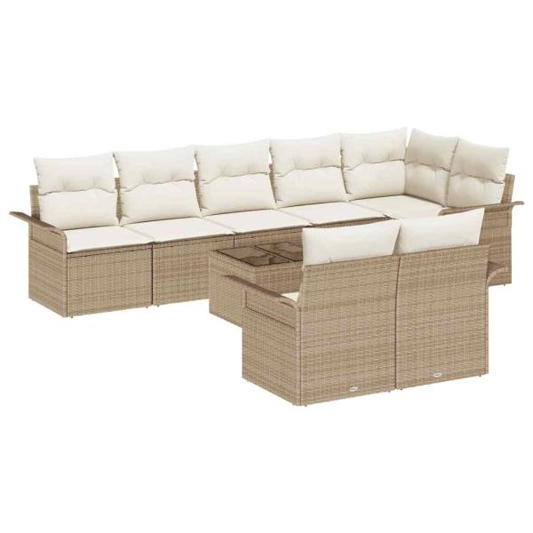 9-teiliges Garten-Sofa-Set mit Kissen braun Poly-Rattan