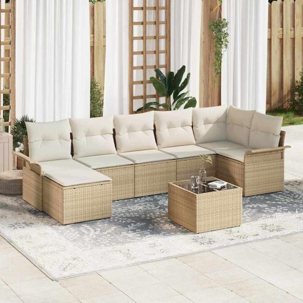 ARDEBO.de - 8-teiliges Garten Sofa Set mit Kissen Braun Poly Rattan