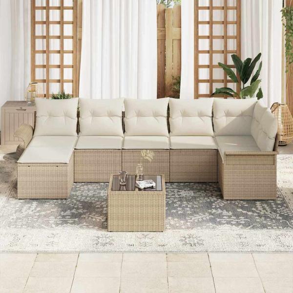 8-teiliges Garten Sofa Set mit Kissen Braun Poly Rattan