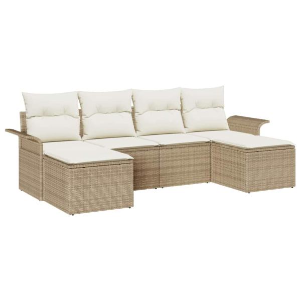 6-teiliges Garten Sofa Set mit Kissen Beige Poly Rattan