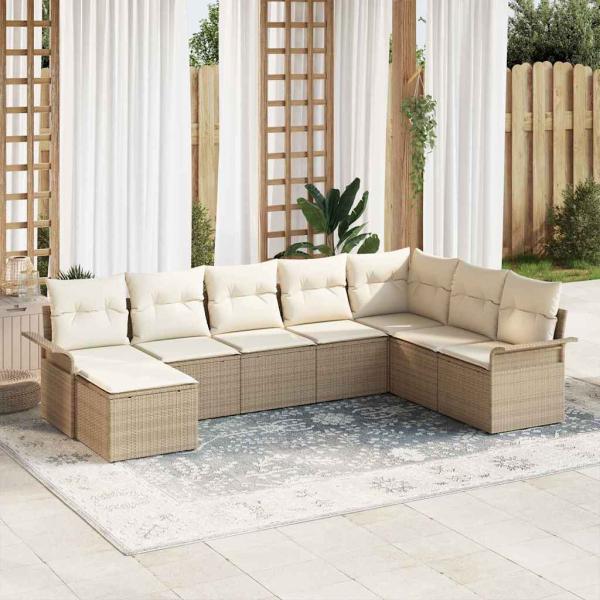 ARDEBO.de - 8-tlg. Garten-Sofagarnitur mit Kissen Beige Poly Rattan