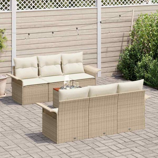 7-teiliges Garten Sofaset mit Kissen Beige Poly Rattan Akazie
