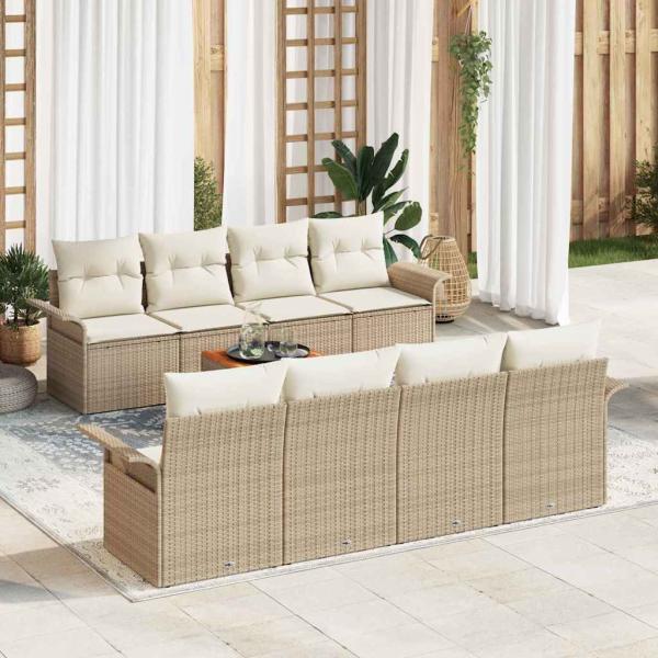 ARDEBO.de - 9-teiliges Garten Sofa Set mit Kissen Beige Poly Rattan Akazie