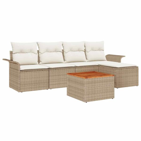 6-tlg. Garten-Sofagarnitur mit Kissen Beige Poly Rattan Akazie