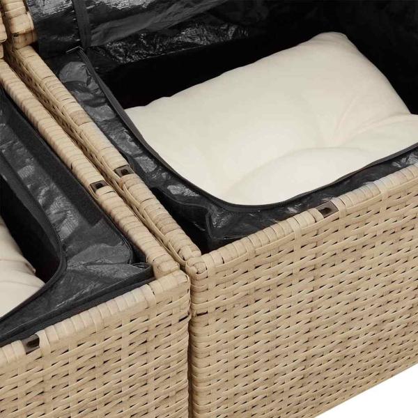 7-teiliges Garten Sofa Set mit Kissen Beige Poly Rattan Akazie