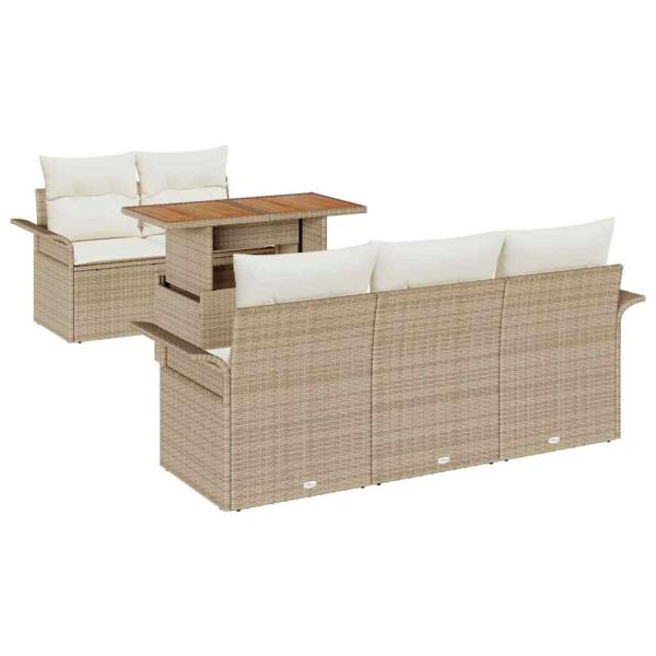 6-teiliges Garten Sofa Set mit Kissen Beige Poly Rattan
