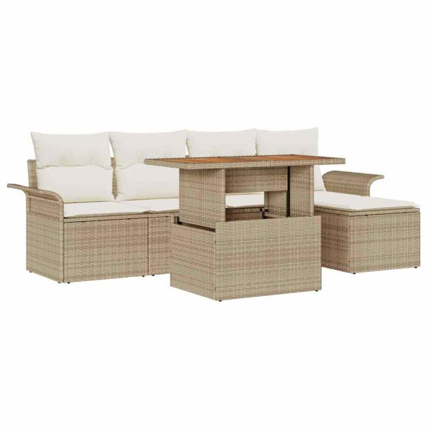 6-tlg. Garten-Sofagarnitur mit Kissen Beige Poly Rattan
