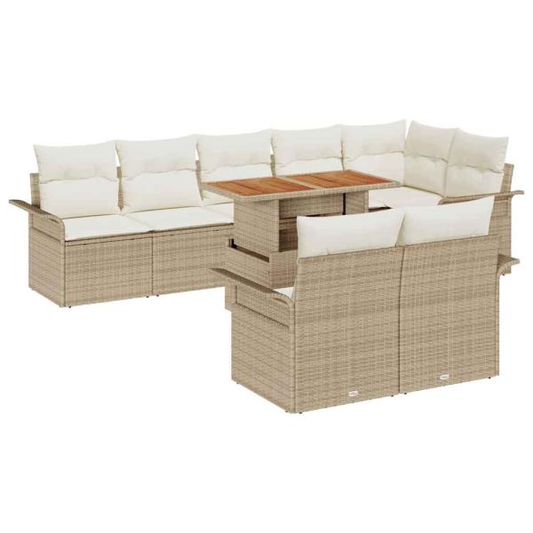 9-teiliges Garten Sofa Set mit Kissen Beige Poly Rattan