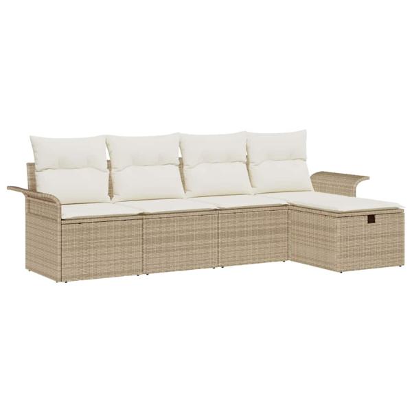 5-teiliges Garten Sofa Set mit Kissen Beige Poly Rattan
