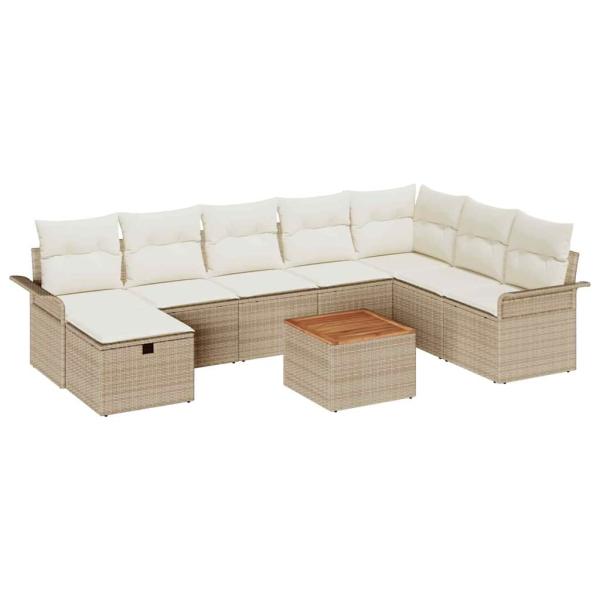 9-teiliges Garten Sofa Set mit Kissen aus Beige Poly Rattan