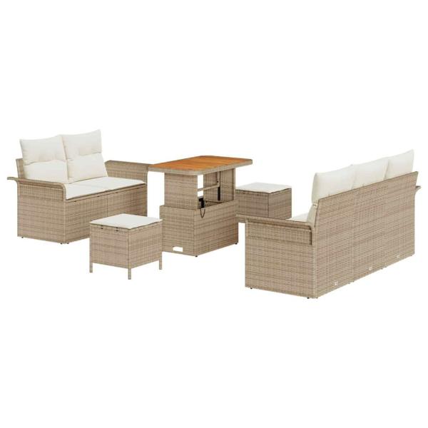 8-teiliges Garten-Sofa-Set mit Kissen Beige Poly-Rattan Akazie
