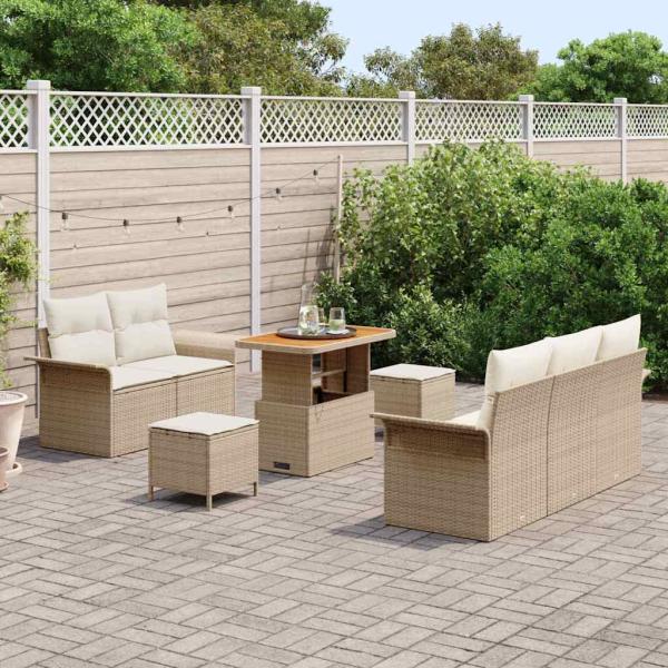 8-teiliges Garten-Sofa-Set mit Kissen Beige Poly-Rattan Akazie