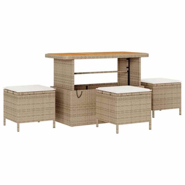 9-teiliges Garten-Sofa-Set mit Kissen Beige Poly-Rattan Akazie