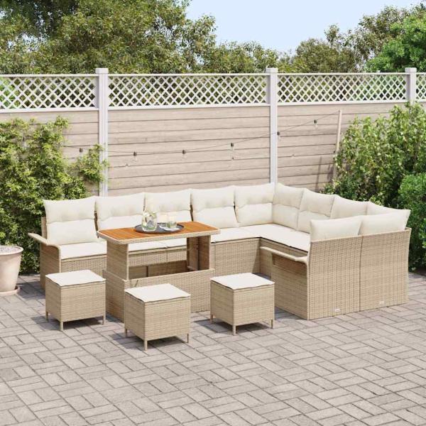 13-teiliges Garten-Sofa-Set mit Kissen Beige Poly Rattan Akazie
