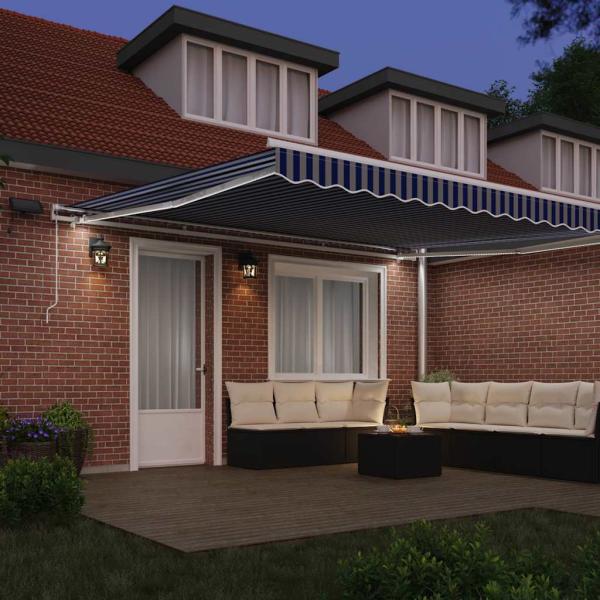 Einziehbare Markise Blau und weiß 4.5 x 3 m Stoff und Metall