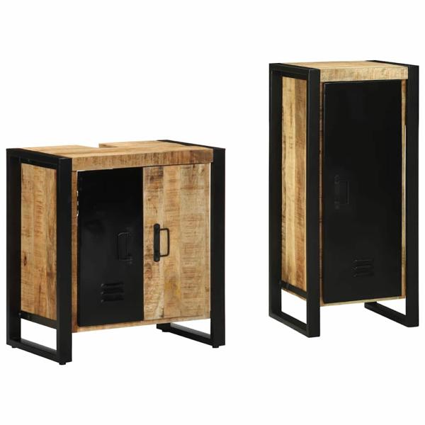 ARDEBO.de - Badezimmermöbel Set mit Regal 2 pcs Braun Massives Mango-Holz
