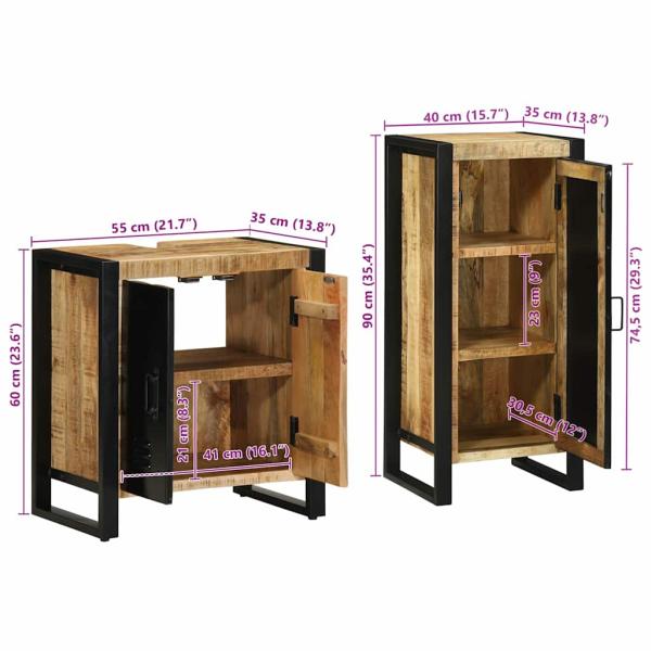 Badezimmermöbel Set mit Regal 2 pcs Braun Massives Mango-Holz
