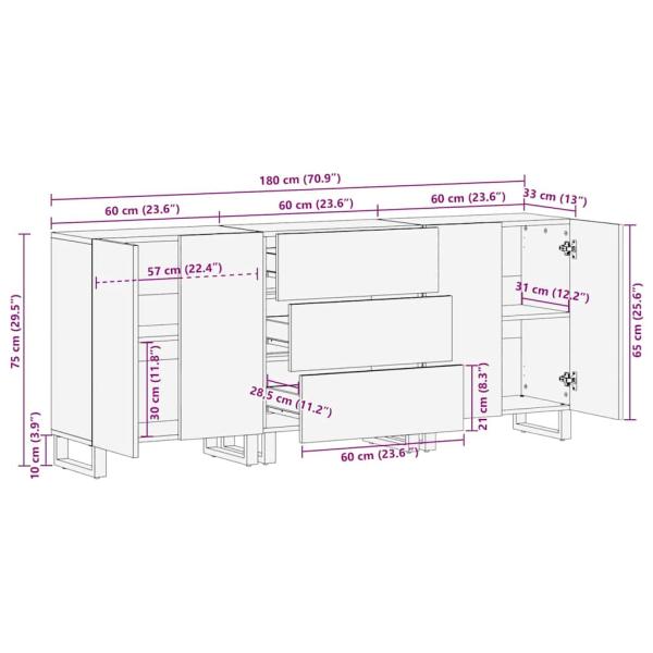 Badezimmermöbel Set mit Schubladen mit Regal mit Speicher mit Tür 3 pcs Weiß 180 x 33 x 75 cm