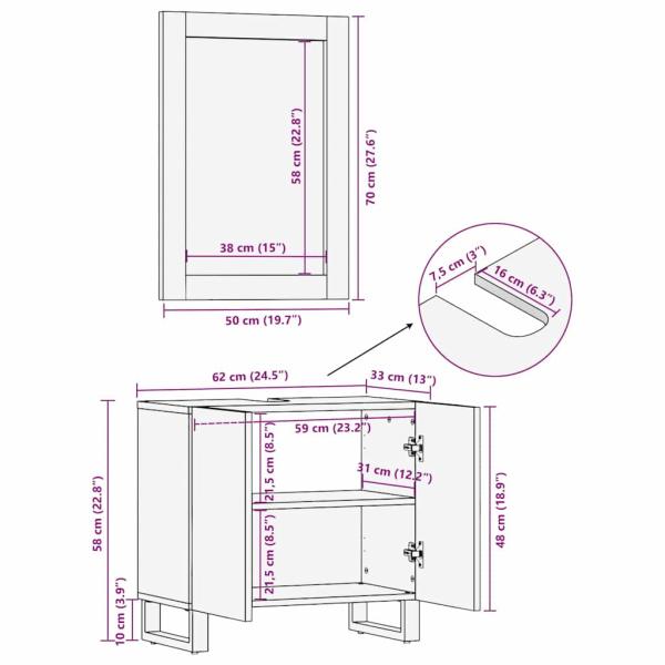 Badezimmermöbel Set mit Regal mit Speicher mit Tür mit Spiegel 2 pcs Weiß 62 x 33 x 58 cm