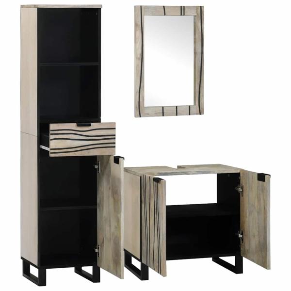 Badezimmermöbel Set mit Schubladen mit Regal mit Speicher mit Tür mit Spiegel 3 pcs Weiß 38 x 33 x 160 cm