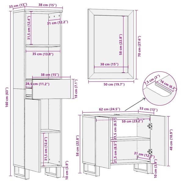 Badezimmermöbel Set 3 pcs Nussbaum braun 38 x 33 x 160 cm