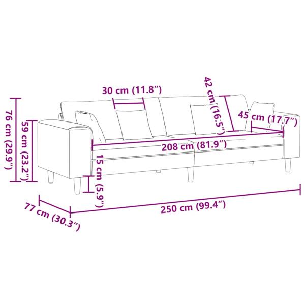 Samt Sofa mit Kissen mit Kissen Hellgrau 208 cm Samt