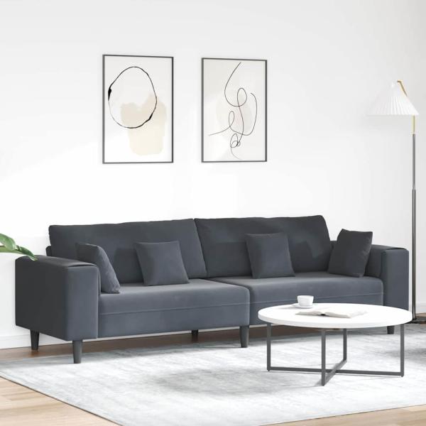 ARDEBO.de - Samt Sofa mit Kissen mit Kissen Dunkelgrau 208 cm Samt