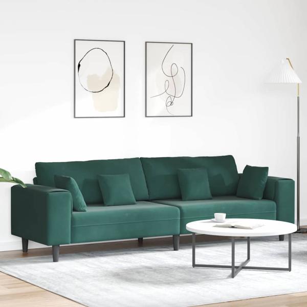 ARDEBO.de - Samt Sofa mit Kissen mit Kissen Dunkelgrün 208 cm Samt