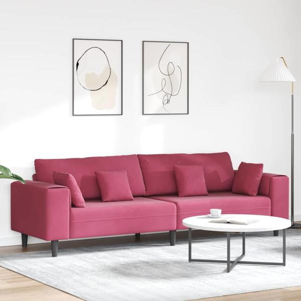 ARDEBO.de - Samt Sofa mit Kissen mit Kissen Weinrot 208 cm Samt