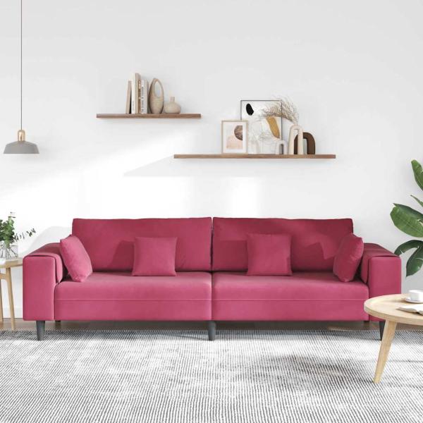 Samt Sofa mit Kissen mit Kissen Weinrot 208 cm Samt